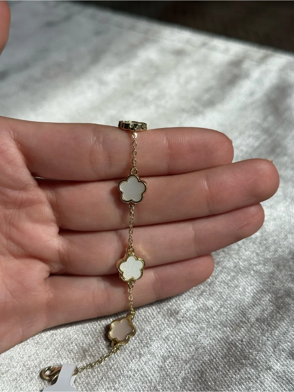 Elegant Gold and White Clover Link Bracelet - Picture 5 of 6